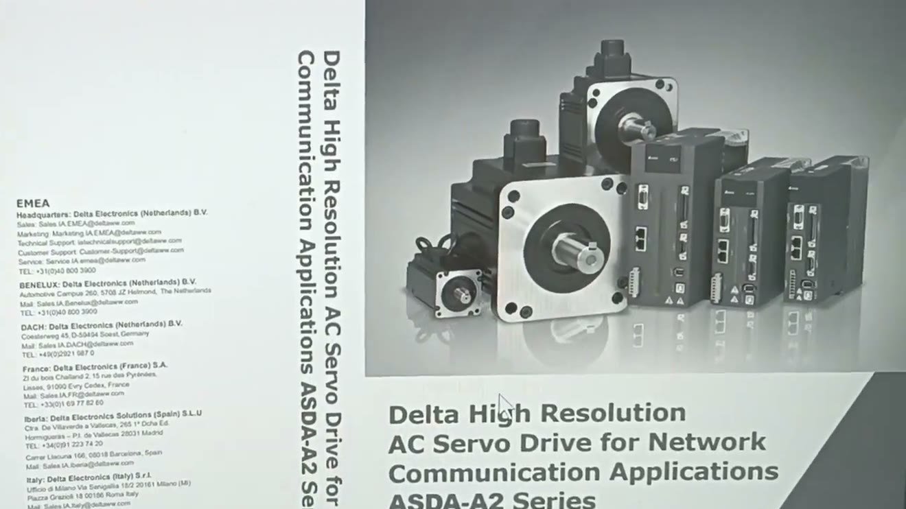Manual do servo drive Delta ASDA-A2 mostrado na aula, com os servo drives e motores da série